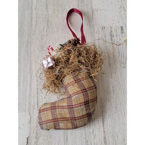 Handmade mini stocking AS IS present candy cane pine cone